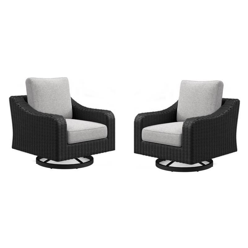 Pemberly Row Set of 2 Black Outdoor Swivel Lounges with Cushion
