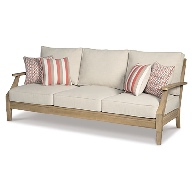 Pemberly Row Set of 3 Patio Sofa and Loveseat and Arm Chair in Beige