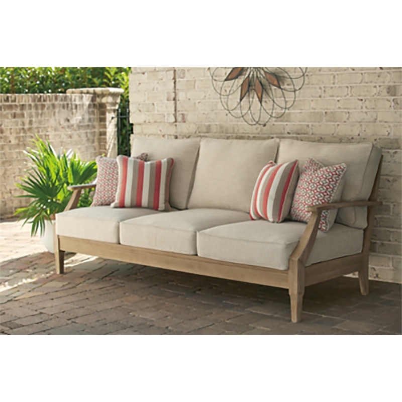 Pemberly Row Set of 3 Patio Sofa and Loveseat and Arm Chair in Beige
