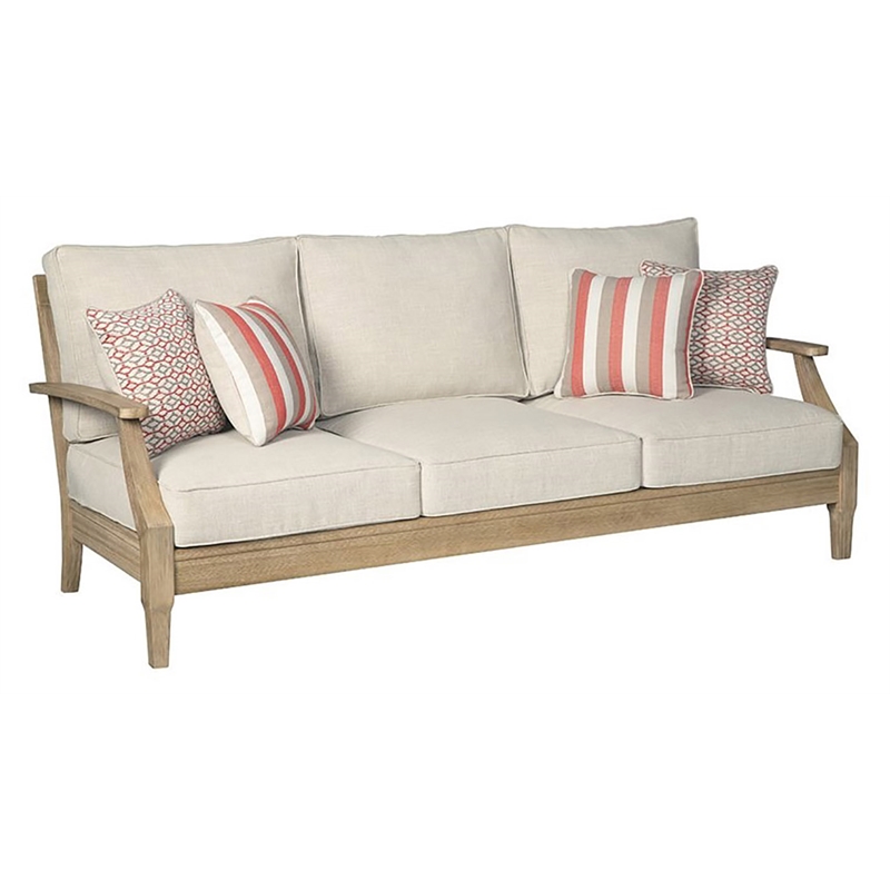 Pemberly Row Set of 3 Patio Sofa and Loveseat and Arm Chair in Beige