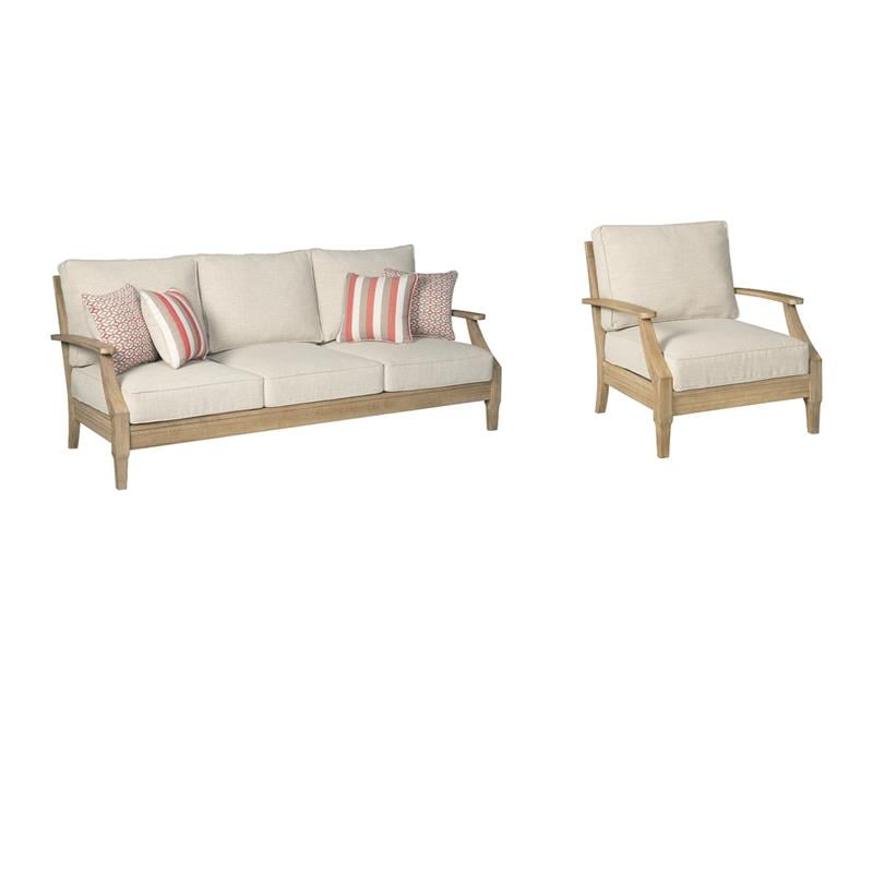 Pemberly Row Set of 2 Patio Sofa and Arm Chair in Beige