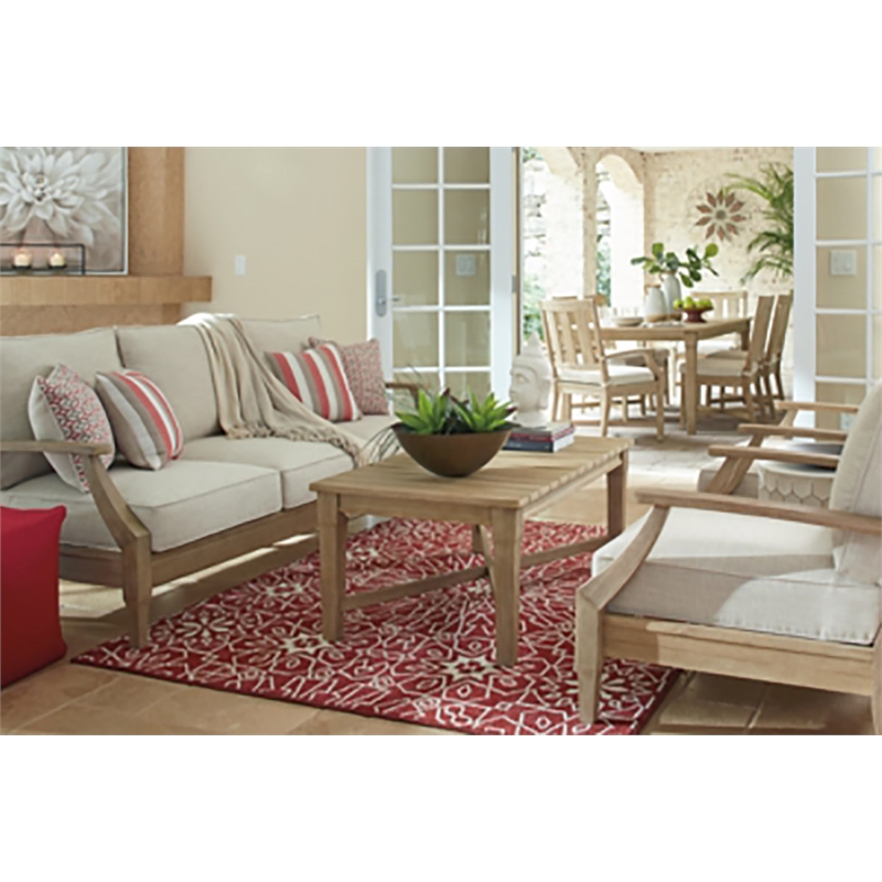Pemberly Row Set of 2 Patio Sofa and Loveseat in Beige