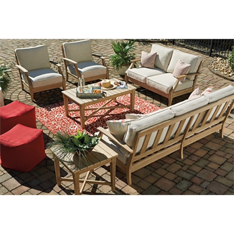 Pemberly Row Set of 2 Patio Sofa and Loveseat in Beige