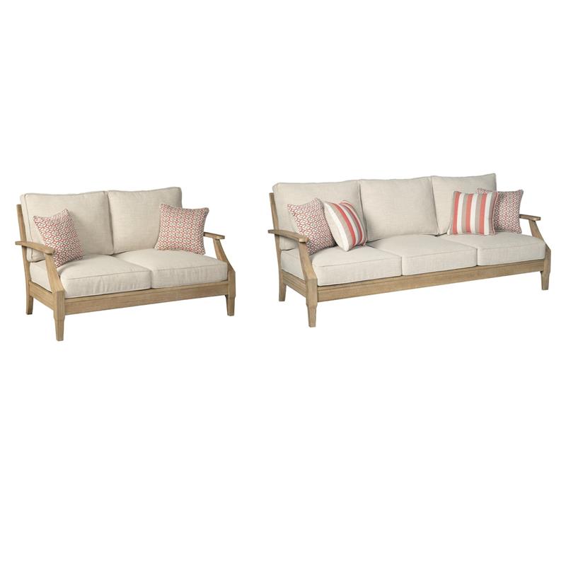 Pemberly Row Set of 2 Patio Sofa and Loveseat in Beige