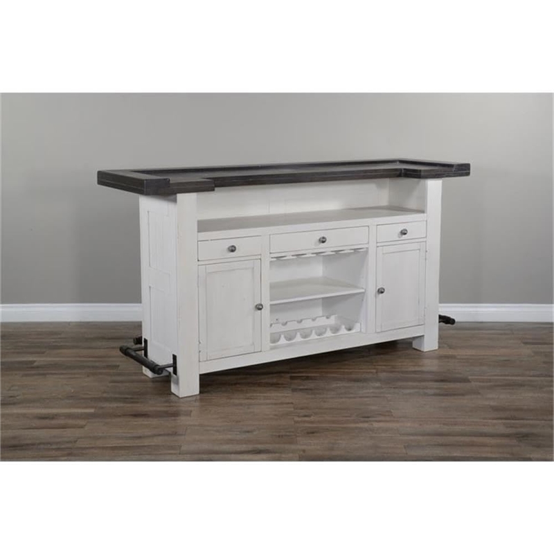 Pemberly Row Wood Home Bar with 2 Shelves and 3 Drawers in Espresso