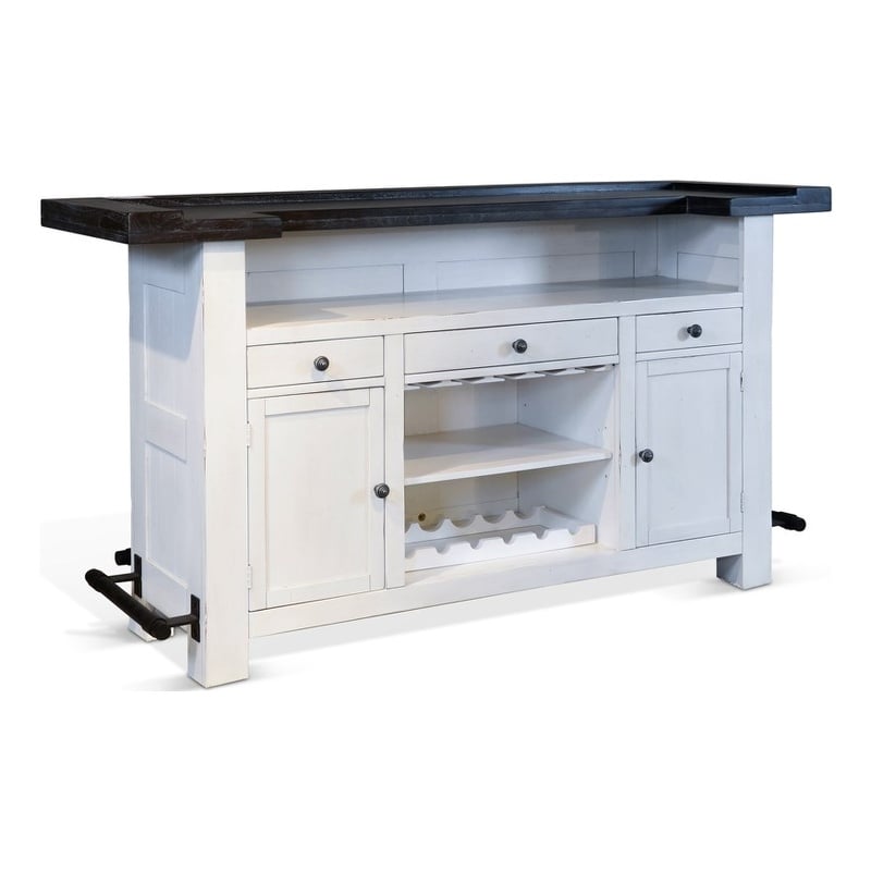 Pemberly Row Wood Home Bar with 2 Shelves and 3 Drawers in Espresso