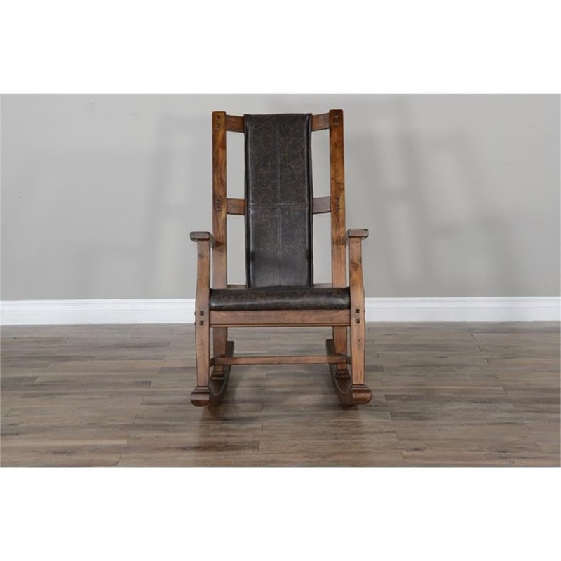 Pemberly Row Wood Indoor Rocking Chair in Brown with Cushion Seat & High Back