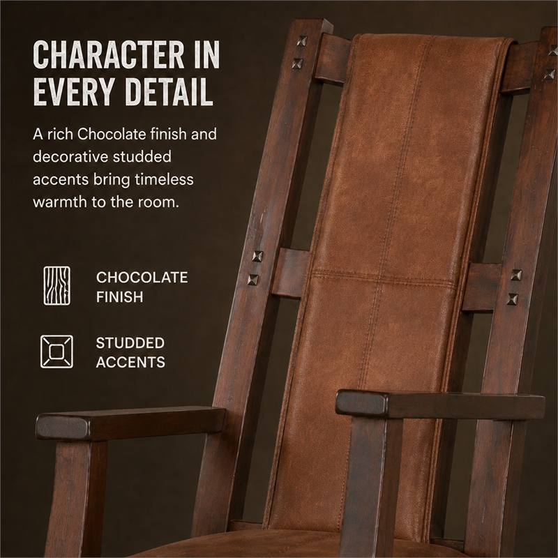 Pemberly Row Wood Indoor Rocking Chair - Chocolate with Cushion Seat & High Back
