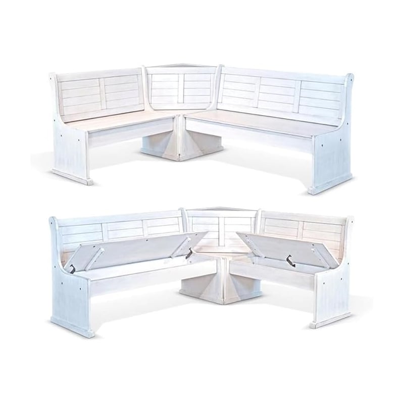 Pemberly Row 4Pc Wood Corner Dining Set with Reversible Benches - White
