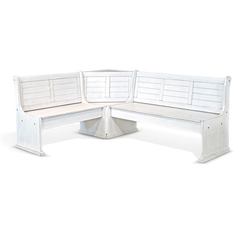 Pemberly Row 4Pc Wood Corner Dining Set with Reversible Benches - White