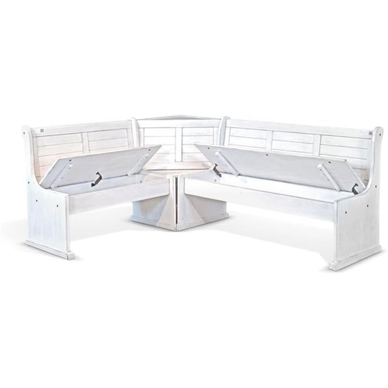 Pemberly Row 4Pc Wood Corner Dining Set with Reversible Benches - White