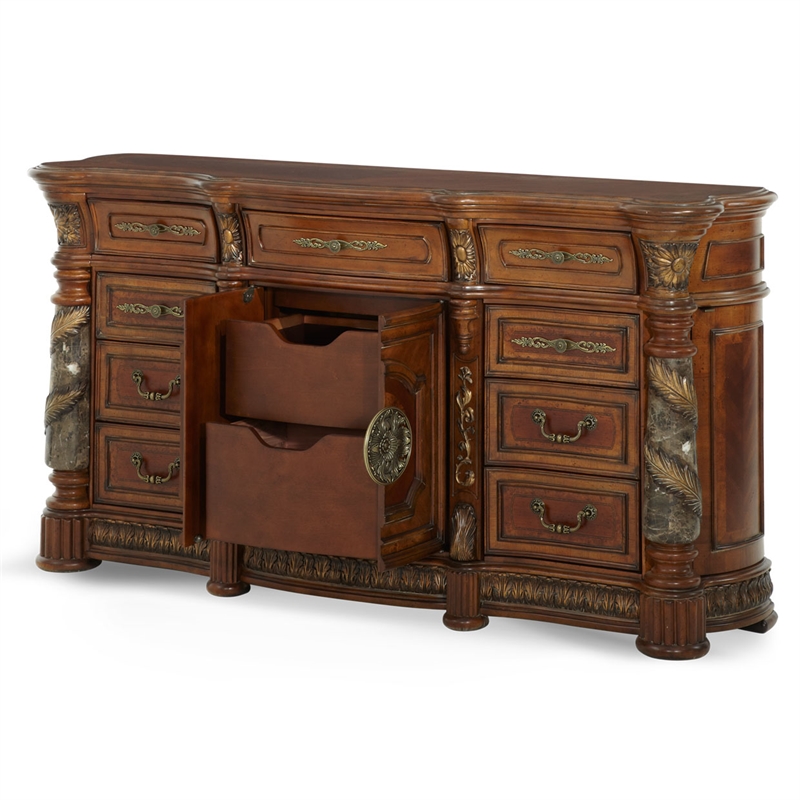 Pemberly Row Traditional 9-Drawers Wood Dresser - Classic Chestnut