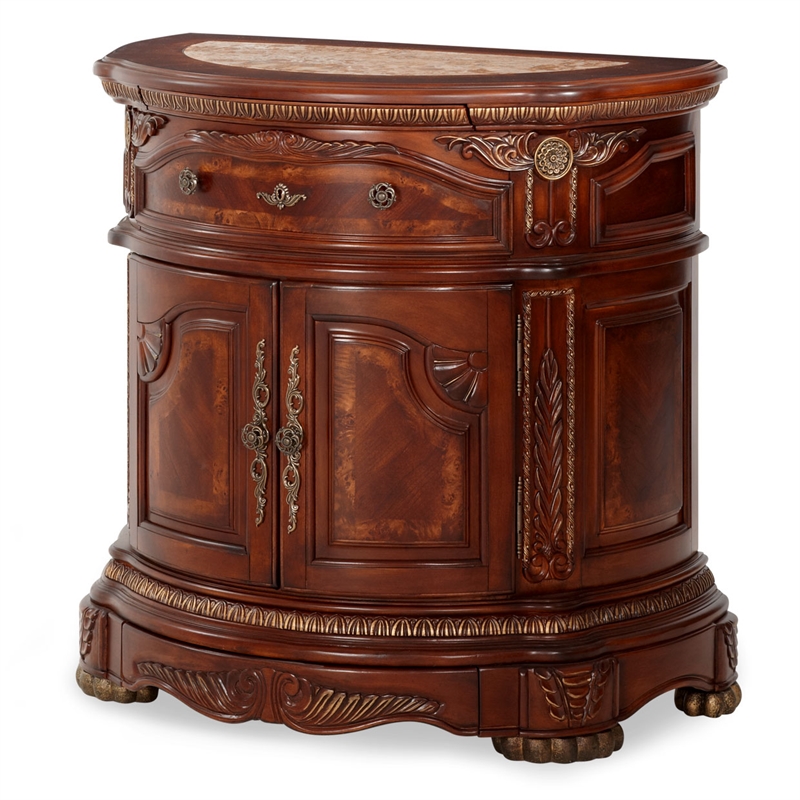 Pemberley Row Wood Honey Walnut Bedside Chest Rectangular Marble Top 34.75