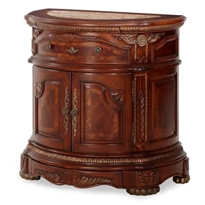 Pemberley Row Wood Honey Walnut Bedside Chest Rectangular Marble Top 34.75&quotW x 20&quotD Assembled