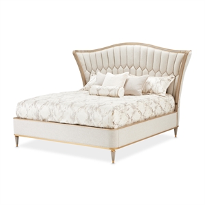 Pemberly Row Contemporary Eastern King Chenille Wingback Bed in Dove Gray