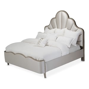 Pemberly Row Transitional Queen Scalloped Panel Bed - Porcelain/Chardonnay