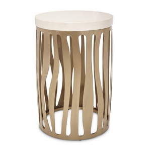 Pemberly Row Contemporary Round End Table with Marble Top - Chardonnay Gold