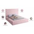 Pemberly Row Set of 3 Tufted Velvet King Bed in Pink and 2 Nightstands in Black