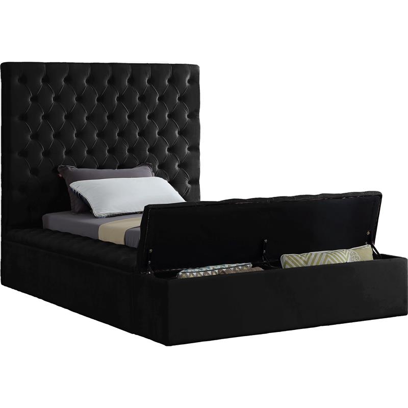 Pemberly Row Set of 3 Tufted Velvet Twin Bed & Dresser & Nightstand in Black