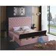 Pemberly Row Set of 4 Velvet King Bed in Pink & Dresser & 2 Nightstands in Black