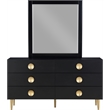 Pemberly Row Set of 4 Velvet King Bed in Pink & Dresser & 2 Nightstands in Black