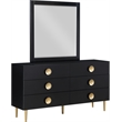 Pemberly Row Set of 4 Velvet King Bed in Pink & Dresser & 2 Nightstands in Black