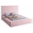 Pemberly Row Set of 4 Velvet King Bed in Pink & Dresser & 2 Nightstands in Black