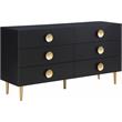 Pemberly Row Set of 4 Velvet King Bed in Pink & Dresser & 2 Nightstands in Black