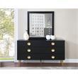 Pemberly Row Set of 4 Velvet King Bed in Pink & Dresser & 2 Nightstands in Black