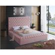 Pemberly Row Set of 4 Velvet King Bed in Pink & Dresser & 2 Nightstands in Black