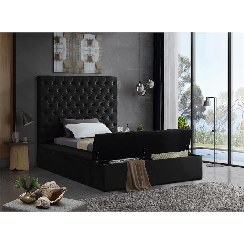 Pemberly Row Set of 4 Velvet Twin Bed & Dresser & Chest & Nightstand in Black