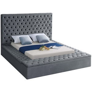 Pemberly Row Solid Wood Tufted Velvet fabric Queen Bed in Gray