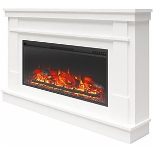 Pemberley Row MDF White Fireplace Mantel Rectangular Realistic Flame 64&quot Unassembled