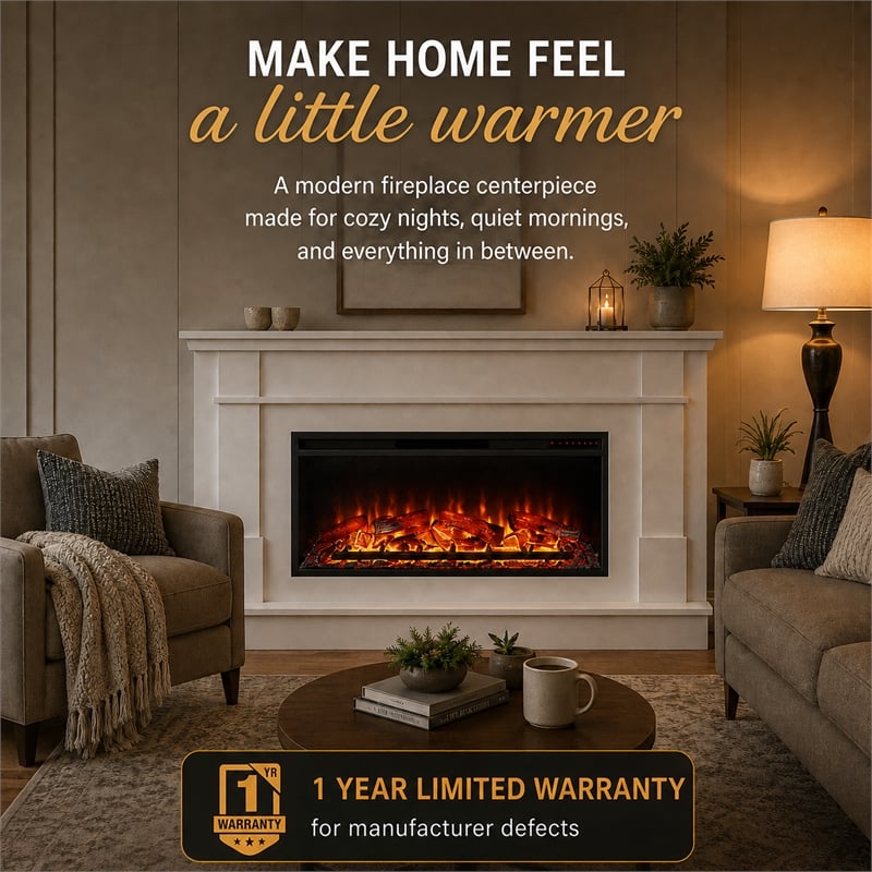 Pemberley Row MDF White Fireplace Mantel Rectangular Realistic Flame 64