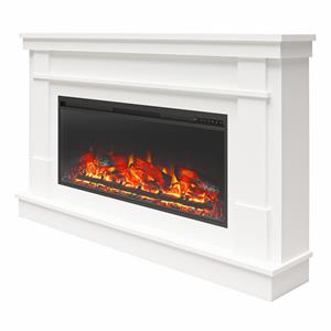 Pemberley Row MDF White Fireplace Mantel Rectangular Realistic Flame 64&quot Unassembled