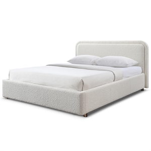 Pemberly Row Upholstered Platform Queen Bed in White Boucle Fabric