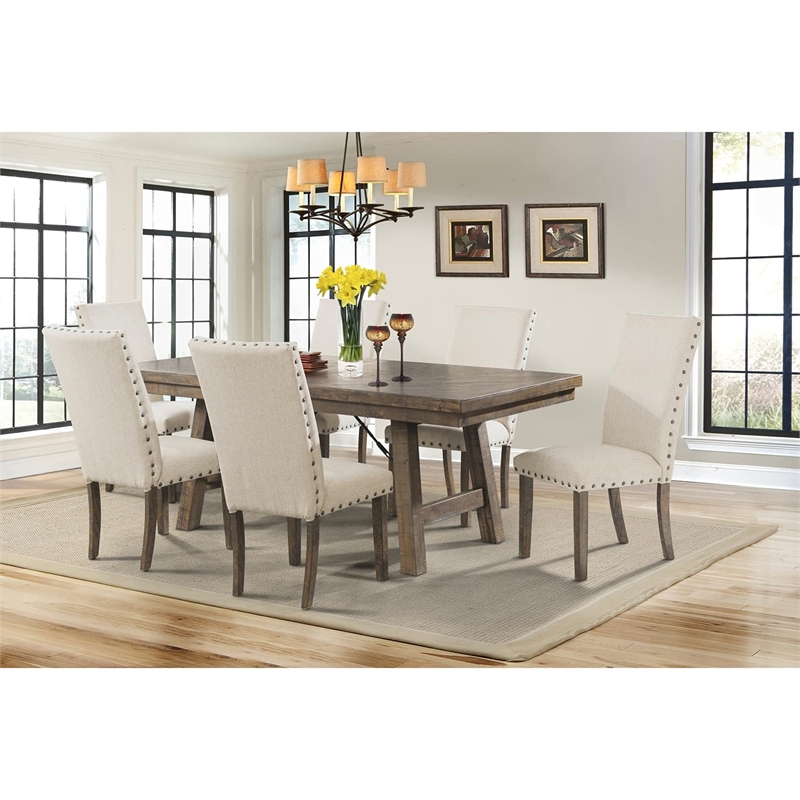 Pemberly Row Contemporary 7 Piece Dining Set in Walnut and Cream