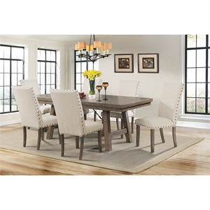 Pemberly Row Contemporary 7 Piece Dining Set in Walnut and Cream