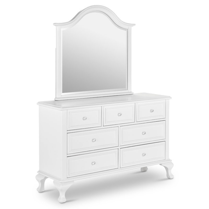 Pemberly Row Traditional Engineered Wood Dresser with Mirror in White