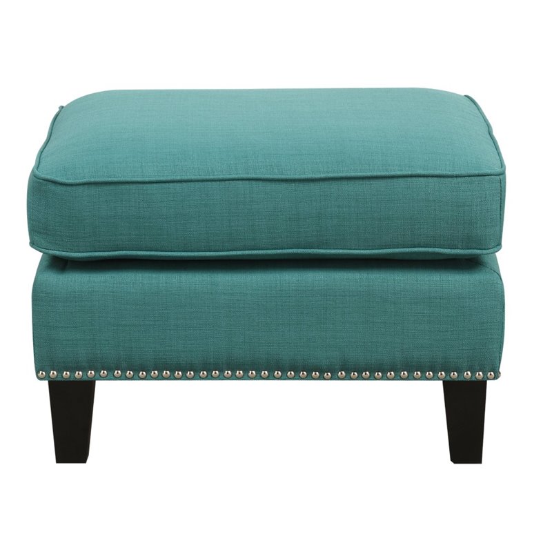 Pemberly Row Contemporary Ottoman in Teal with Espresso Wooden Feet