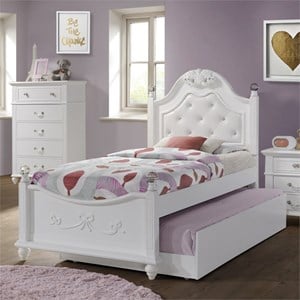 Pemberley Row Faux Leather White Headboard Tufted Twin Bed 56&quot x 42&quot x 83&quot