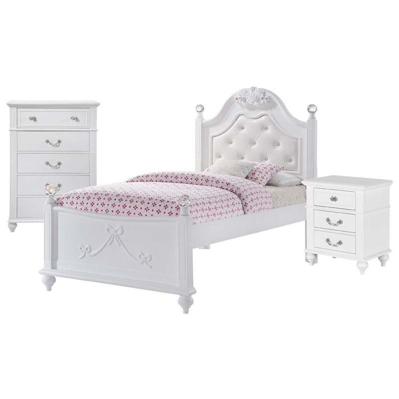 Pemberly Row Contemporary 4 Piece Twin Platform Bedroom Set in White