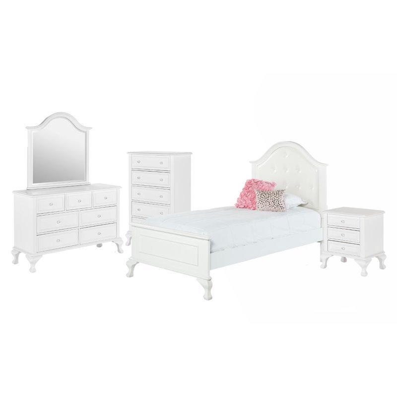 Pemberly Row Contemporary 5 Piece Twin Kids Bedroom Set in White