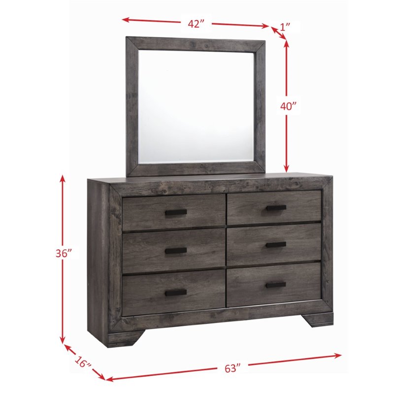 Pemberly Row Contemporary Solid Wood 6 Drawer Dresser and Mirror Set