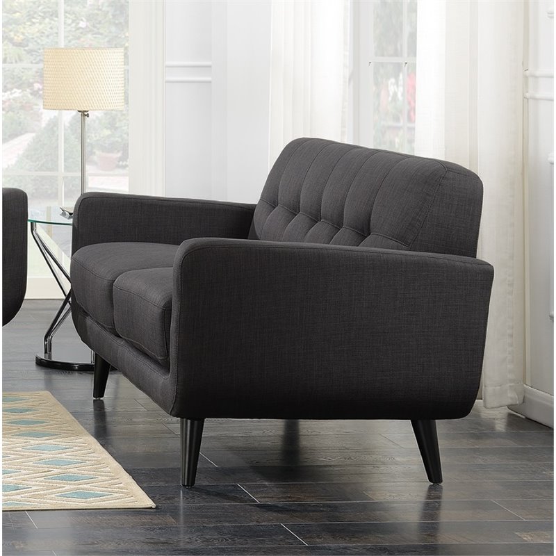 Pemberly Row Contemporary Loveseat with Tufted Back Cushions in Charcoal