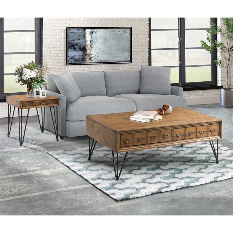 Pemberly Row Transitional Tanner 2PC Occasional Table Set in Brown