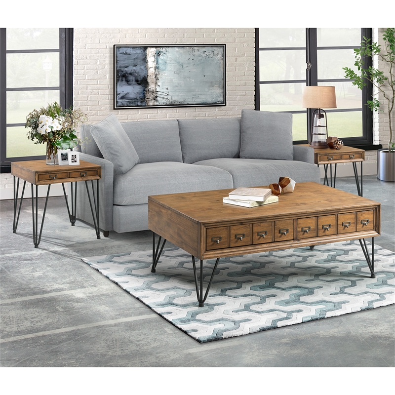 Pemberly Row Transitional Tanner 3PC Occasional Table Set in Brown