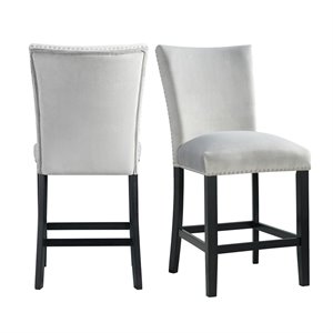 Pemberly Row Transitional Gray Velvet Counter Height Chair Set