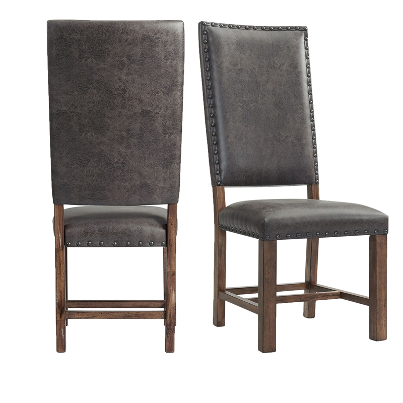 Pemberly Row Transitional Tall Back 2 Side Chairs Set in Brown