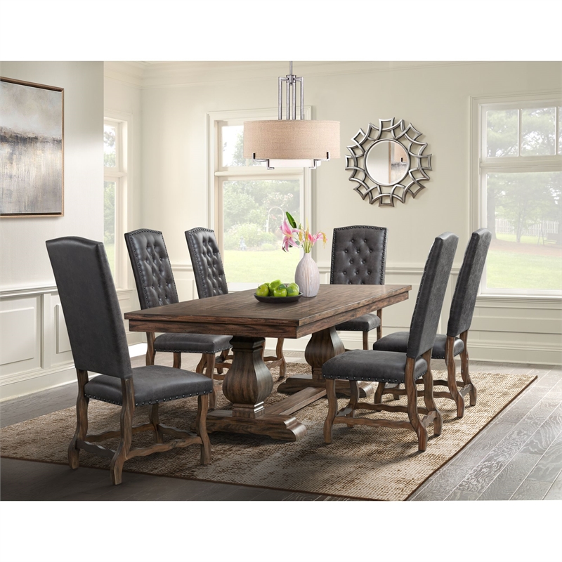 Pemberly Row Transitional Tufted Tall Back Side Chair Set in Brown